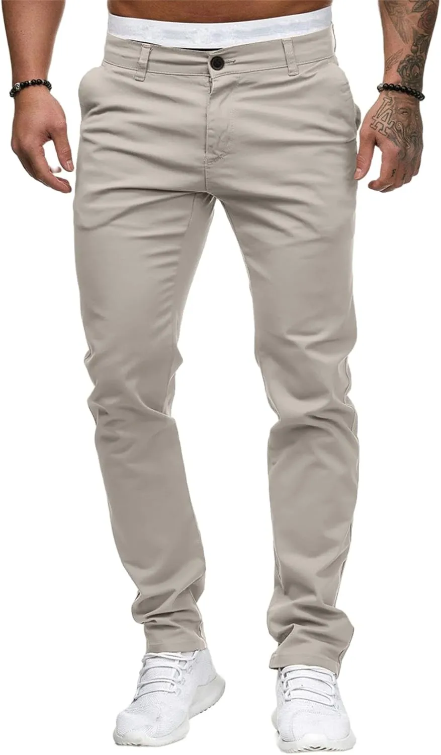 Men's Chinos Pants Slim Fit Stretchy Dress Pants Flat-Front Tapered Legs Slacks for Casual to Semi-Formal Occasions