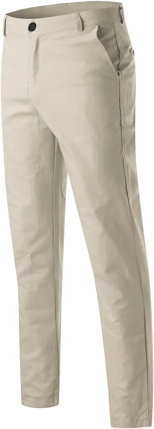 Mens Chinos Slim Fit Pants Flat Front Skinny Straight Leg Dress Pants Stretch Lightweight Comfy Casual Trousers with Pockets