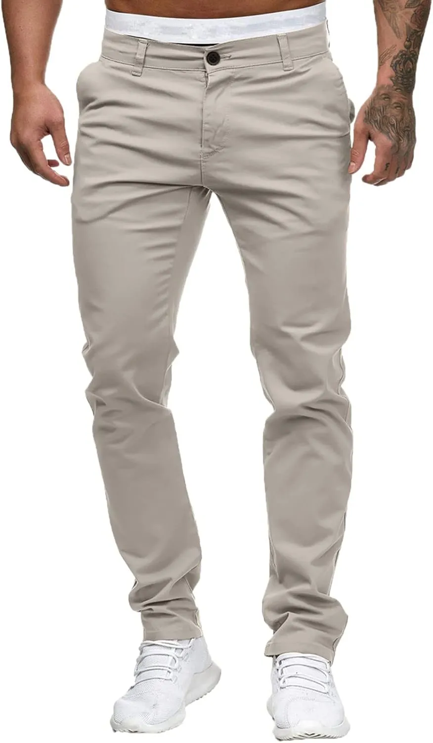 Mens Chinos Slim Fit Pants Flat Front Skinny Straight Leg Dress Pants Stretch Lightweight Comfy Casual Trousers with Pockets