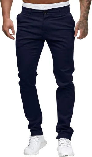 Mens Chinos Slim Fit Stretch Flat-Front Skinny Dress Pants Comfort Casual Solid Trousers