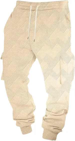 Men's Chinos Solid Color Pocket Cuffed Work Pants, Men's Casual Drawstring Work Pants