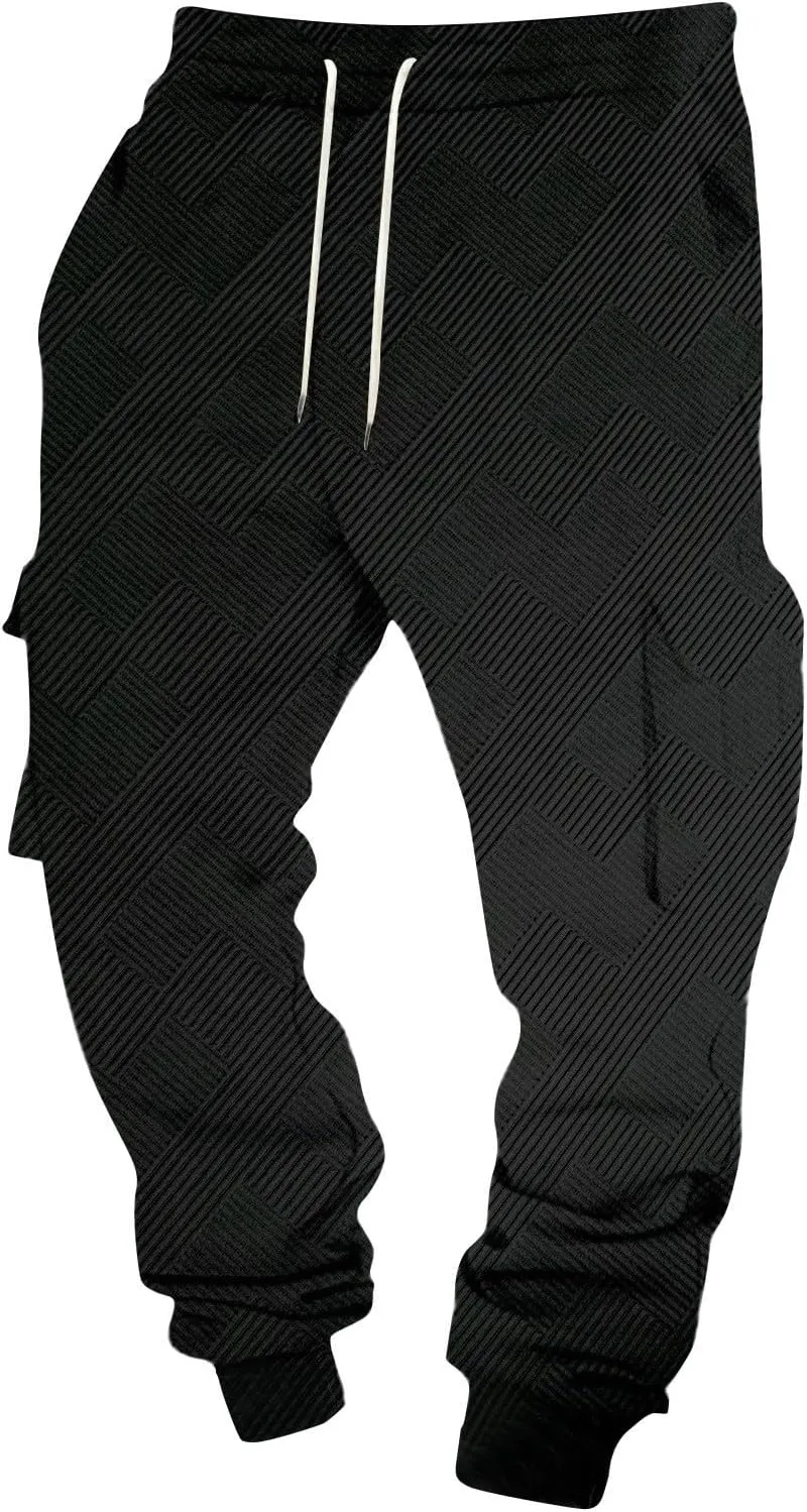 Men's Chinos Solid Color Pocket Cuffed Work Pants, Men's Casual Drawstring Work Pants