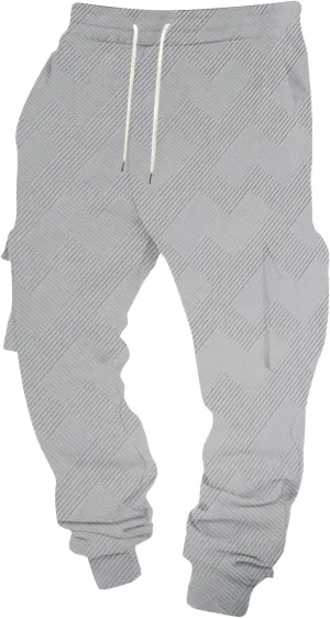 Men's Chinos Solid Color Pocket Cuffed Work Pants, Men's Casual Drawstring Work Pants
