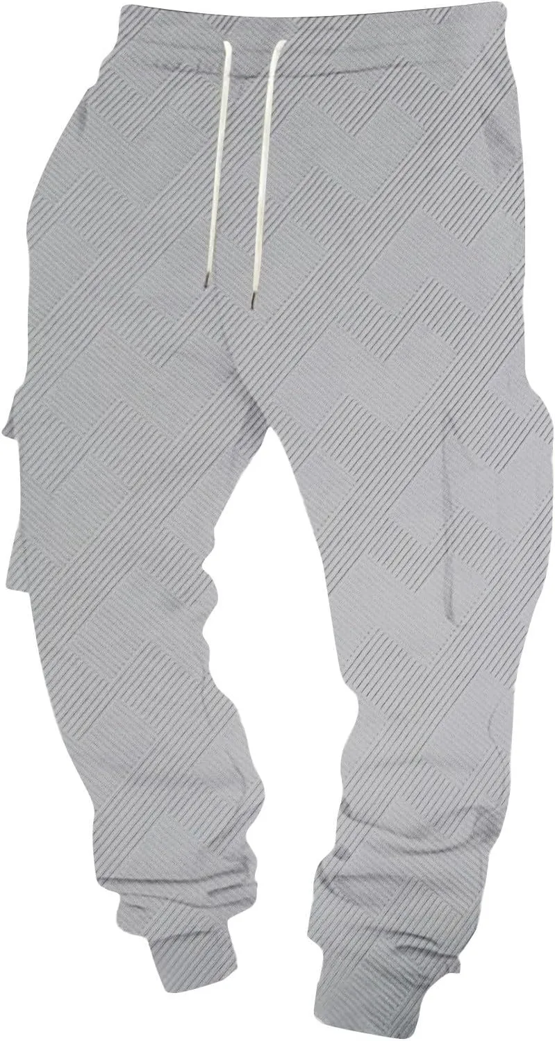 Men's Chinos Solid Color Pocket Cuffed Work Pants, Men's Casual Drawstring Work Pants
