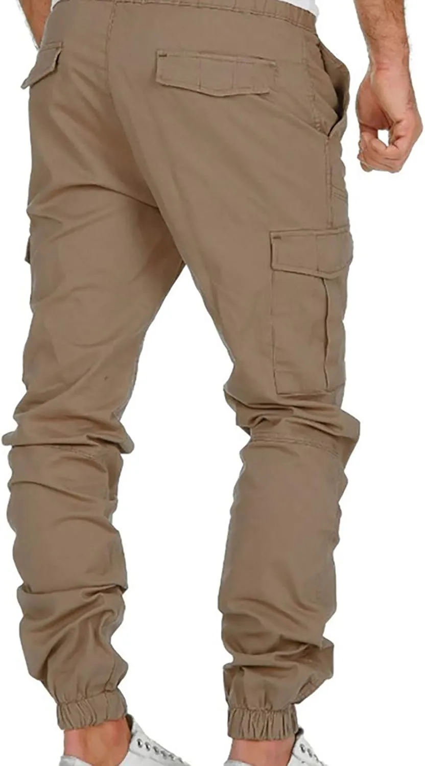Men's Cinch Bottom Jogger Pants Slim Fit Cargo Tapered Pants with Pockets Gym Sporty Trousers Street Hip Hop Pants