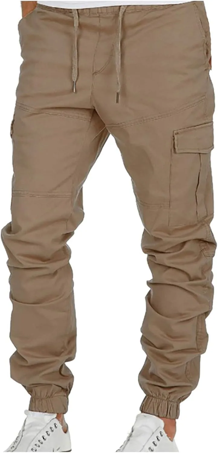 Men's Cinch Bottom Jogger Pants Slim Fit Cargo Tapered Pants with Pockets Gym Sporty Trousers Street Hip Hop Pants
