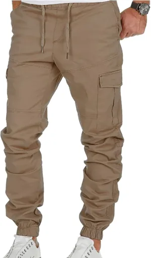 Men's Cinch Bottom Jogger Pants Slim Fit Cargo Tapered Pants with Pockets Gym Sporty Trousers Street Hip Hop Pants