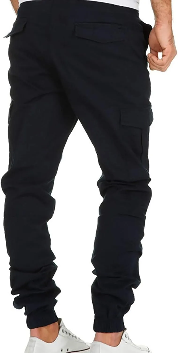Men's Cinch Bottom Jogger Pants Slim Fit Cargo Tapered Pants with Pockets Gym Sporty Trousers Street Hip Hop Pants