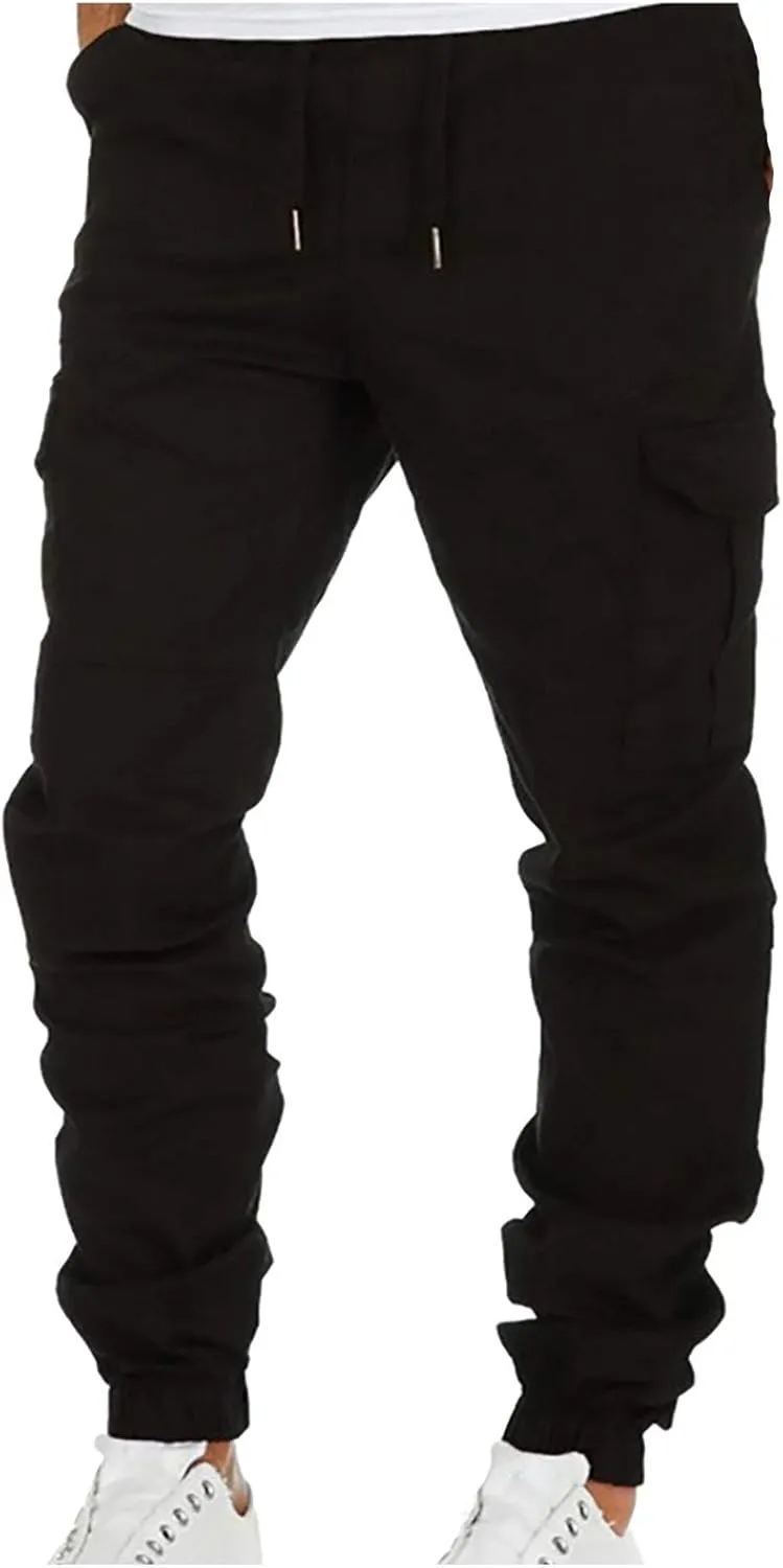 Men's Cinch Bottom Jogger Pants Slim Fit Cargo Tapered Pants with Pockets Gym Sporty Trousers Street Hip Hop Pants