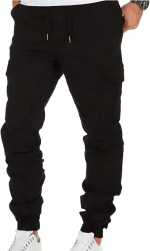 Men's Cinch Bottom Jogger Pants Slim Fit Cargo Tapered Pants with Pockets Gym Sporty Trousers Street Hip Hop Pants
