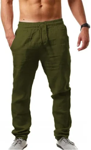 Men's Cotton Linen Trousers Sports Workout Baggy Pants Breathable Comfy Sweat Pants Summer Lightweight Soft Trousers