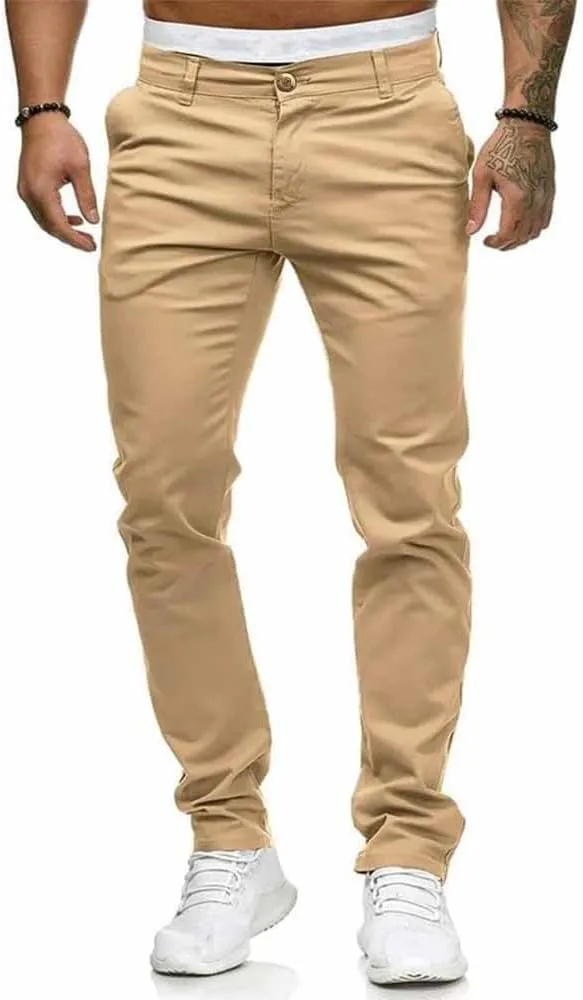 Mens Dress Pants Slim Fit Chinos Stretch Fashion Pant Skinny Leg Light Khaki