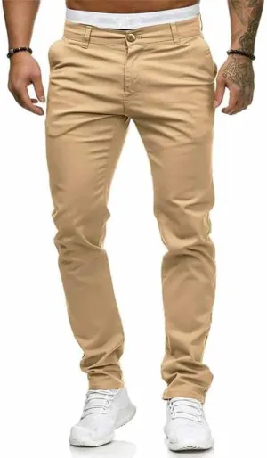Mens Dress Pants Slim Fit Chinos Stretch Fashion Pant Skinny Leg Light Khaki