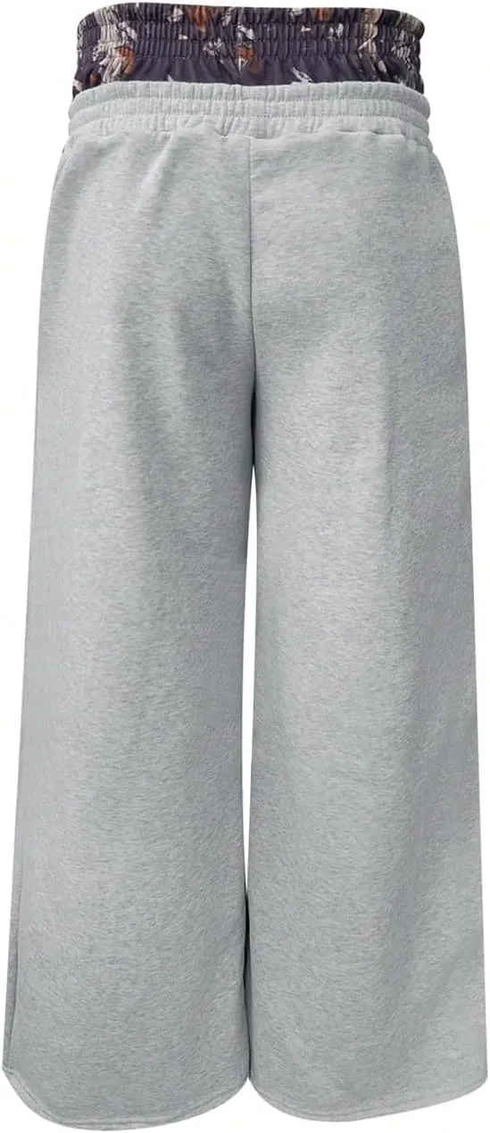 Men's Elastic Double Waist Patchwork Sweatpants Wide Leg Baggy Track Pants Vintage Streetwear