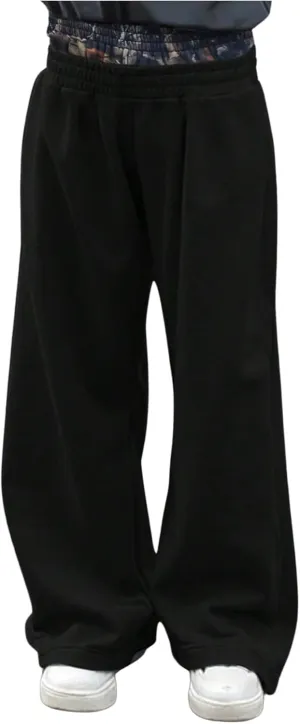Men's Elastic Double Waist Patchwork Sweatpants Wide Leg Baggy Track Pants Vintage Streetwear