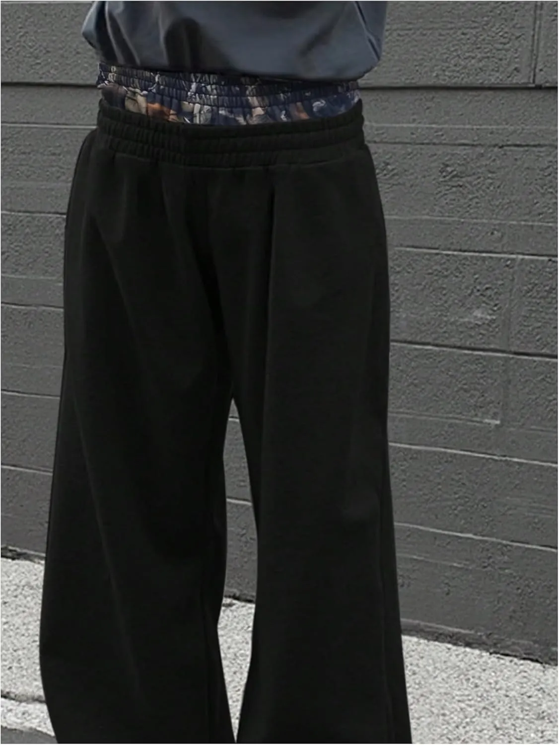 Men's Elastic Double Waist Patchwork Sweatpants Wide Leg Baggy Track Pants Vintage Streetwear