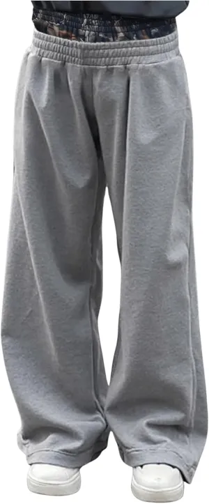 Men's Elastic Double Waist Patchwork Sweatpants Wide Leg Baggy Track Pants Vintage Streetwear