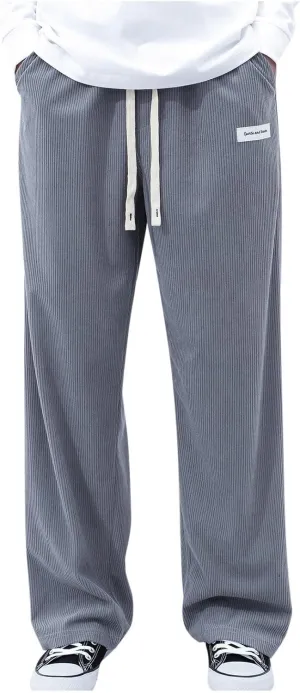 Men's Elastic Waist Casual Pants, Corduroy Baggy Quick Dry Lightweight Athletic Outdoor Hiking Sweatpants with Pockets