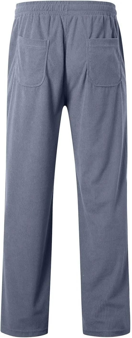 Men's Elastic Waist Casual Pants, Corduroy Baggy Quick Dry Lightweight Athletic Outdoor Hiking Sweatpants with Pockets