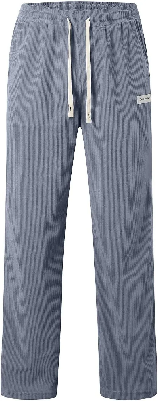Men's Elastic Waist Casual Pants, Corduroy Baggy Quick Dry Lightweight Athletic Outdoor Hiking Sweatpants with Pockets