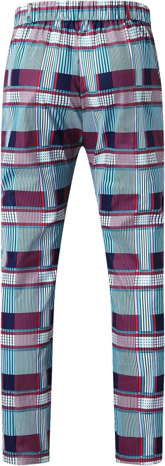 Mens Fashion Chinos Plaid Stretch Dress Pants Slim Fit Casual Business Suit Pants Big and Tall Flat-Front Golf Pants