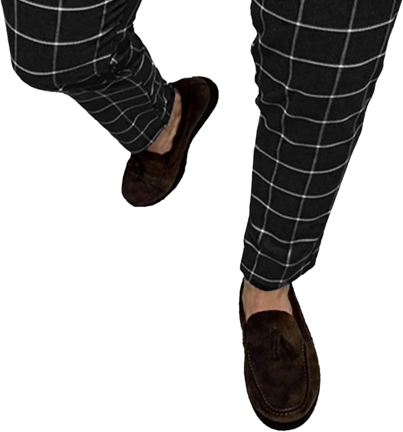 Mens Fashion Plaid Casual Feet Pants Skinny Pencil Jeans Tapered Pant Slim Fit Business Sports Pants