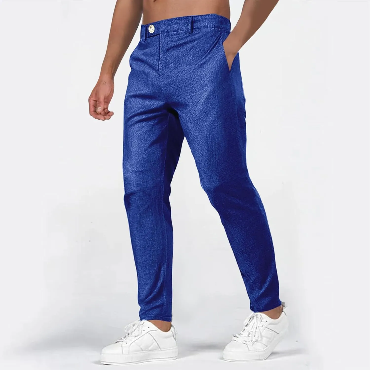 Men's Fashion Suit Pants Flat Front Ecpandable Waist Tapered Trousers Casual Slim Fit Business Golf Pants with Pocket