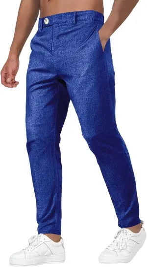 Men's Fashion Suit Pants Flat Front Ecpandable Waist Tapered Trousers Casual Slim Fit Business Golf Pants with Pocket