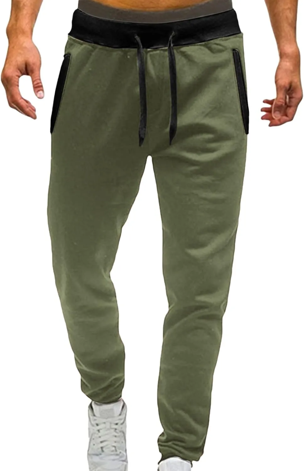 Mens Fleece Lightweight Joggers Pants Workouts Zipper Pockets Drawstring Slim Fit for Running Sports Wear