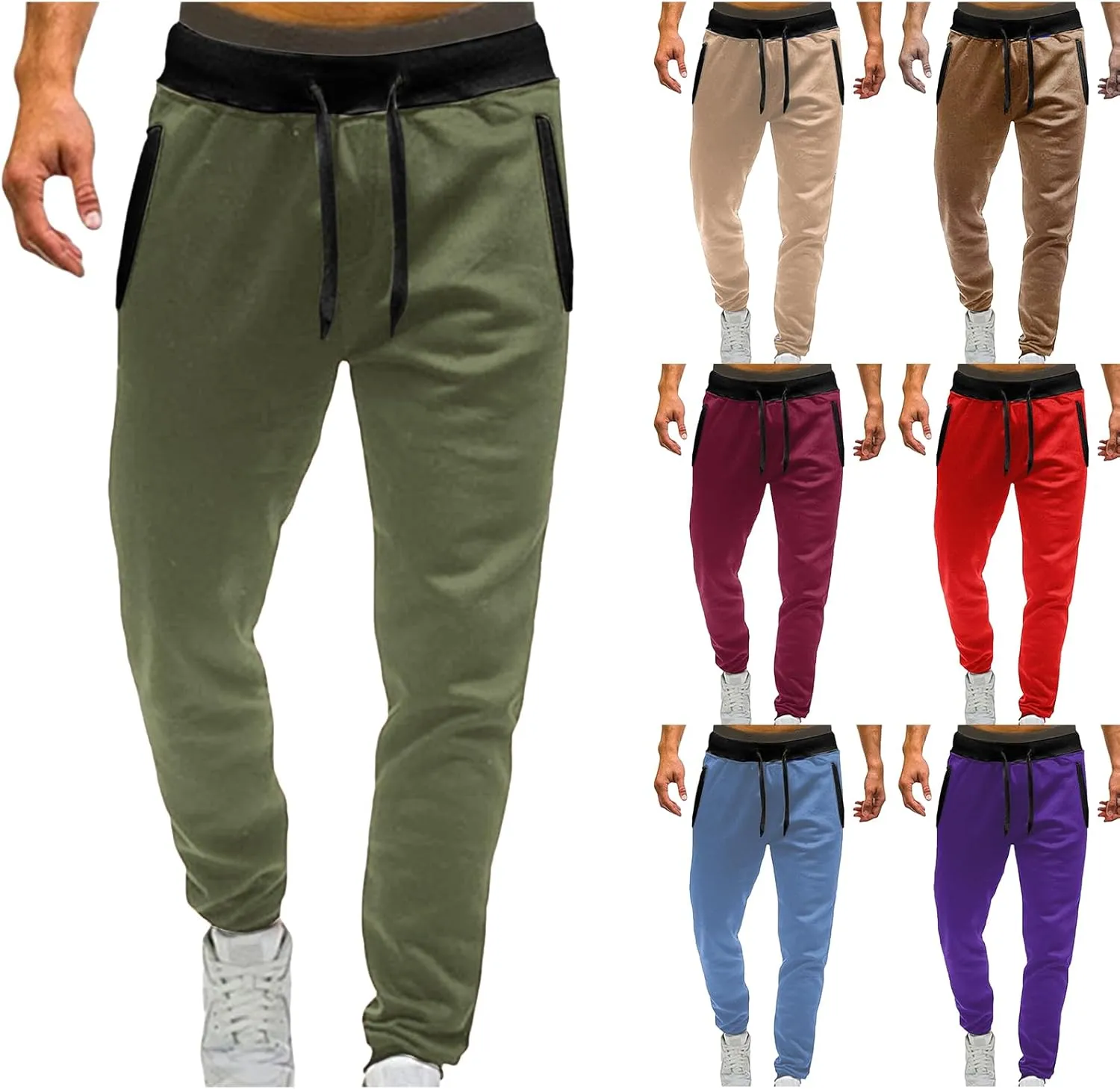 Mens Fleece Lightweight Joggers Pants Workouts Zipper Pockets Drawstring Slim Fit for Running Sports Wear