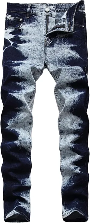 Men's Gradient Tapered Leg Jeans Slim Fit Tie Dye Denim Pants Casual Fashion Streetwear Cowboy Trousers (Dark Blue,42)
