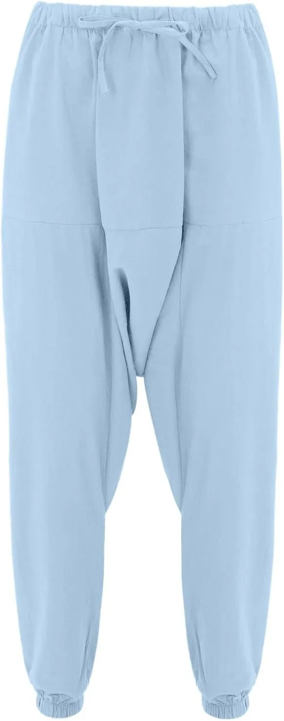 Mens Harem Pants Hip Hop Baggy Jogger Pants Vintage Hippie Drop Crotch Trousers Elastic Waist Comfy Casual Pants