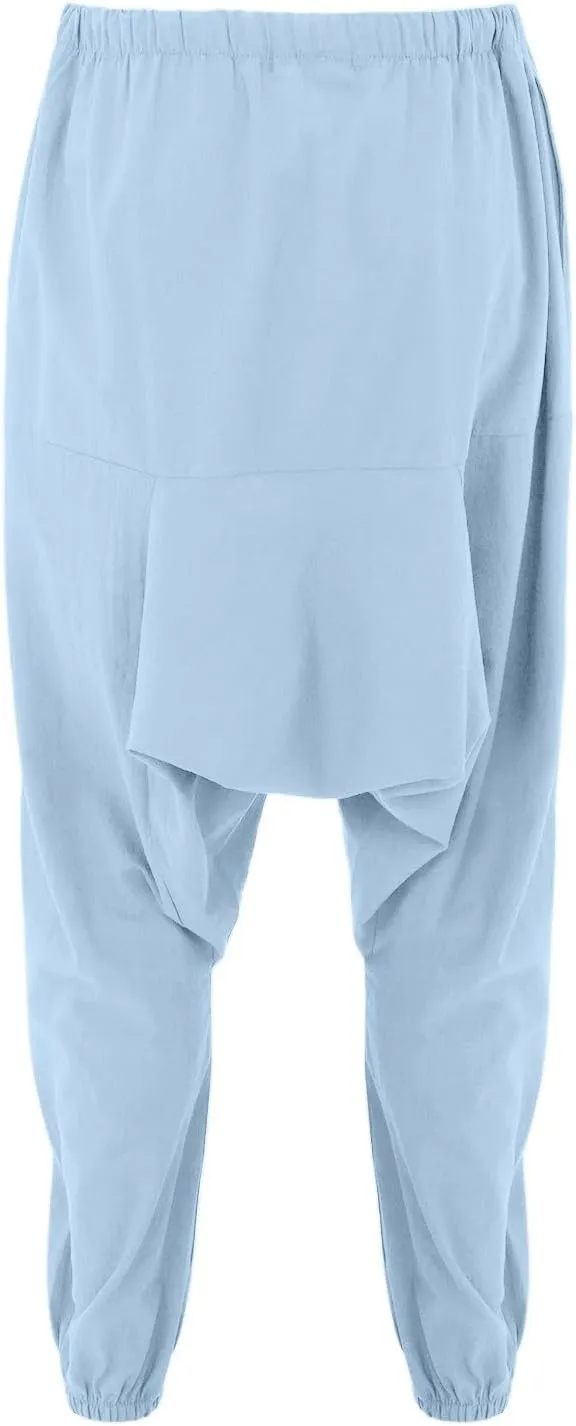 Mens Harem Pants Hip Hop Baggy Jogger Pants Vintage Hippie Drop Crotch Trousers Elastic Waist Comfy Casual Pants