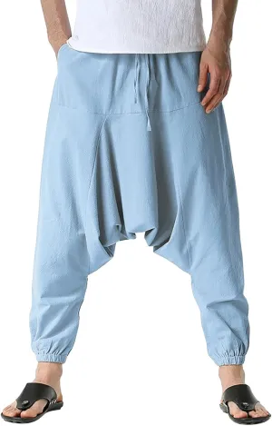 Mens Harem Pants Hip Hop Baggy Jogger Pants Vintage Hippie Drop Crotch Trousers Elastic Waist Comfy Casual Pants
