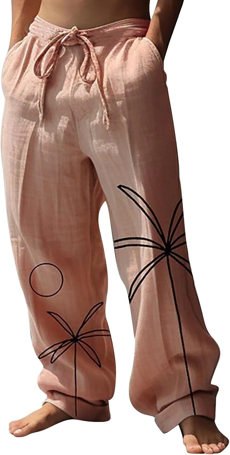 Mens Heavyweight Fleece Cargo Sweatpants Cotton and Linen Pocket Elastic Waist Large Hiking Outdoor Twill Track Pants