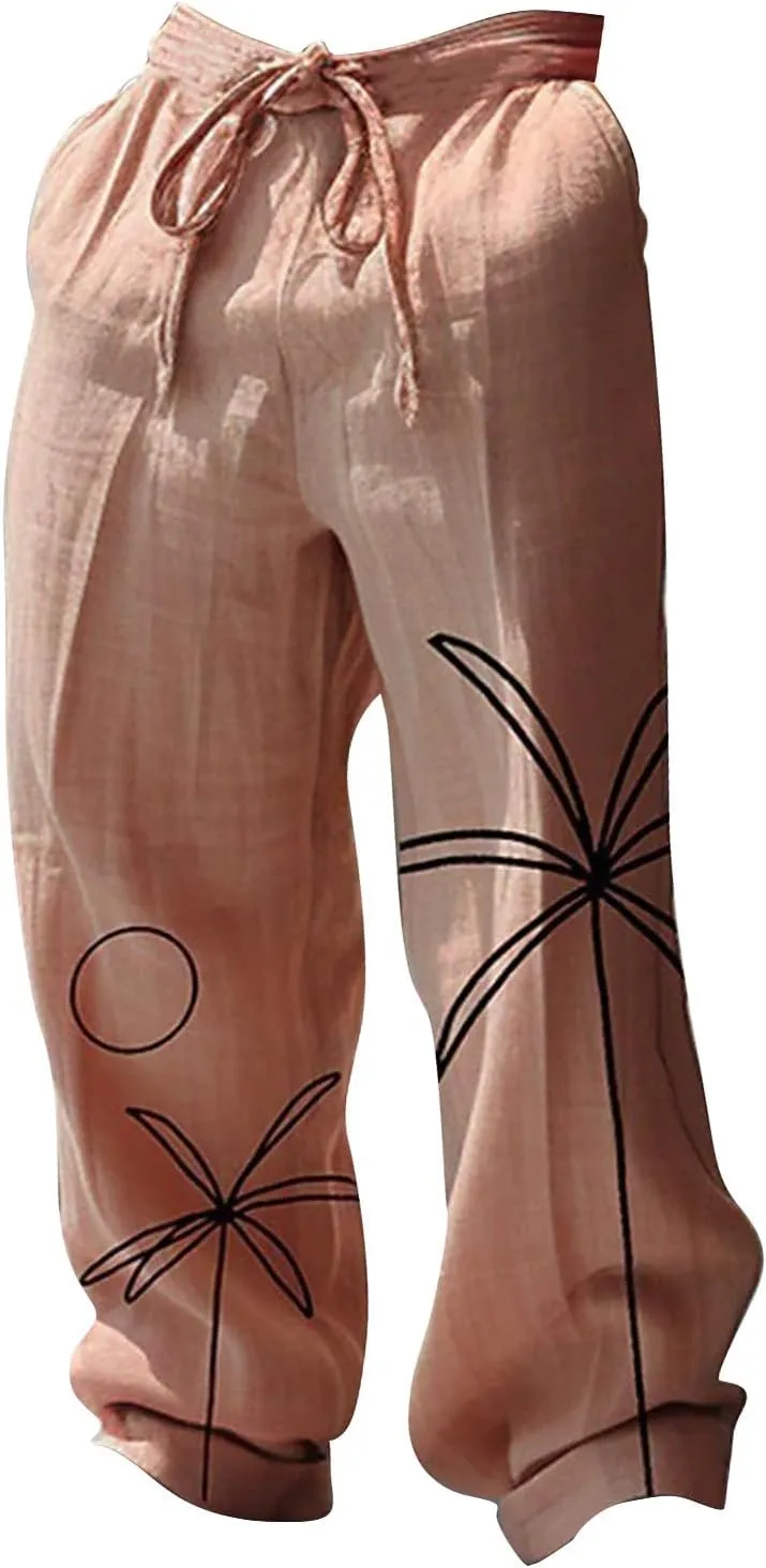 Mens Heavyweight Fleece Cargo Sweatpants Cotton and Linen Pocket Elastic Waist Large Hiking Outdoor Twill Track Pants