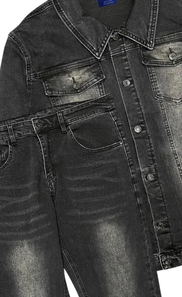Men's Jean Suit Standard Jacket with Slim Fit Jeans