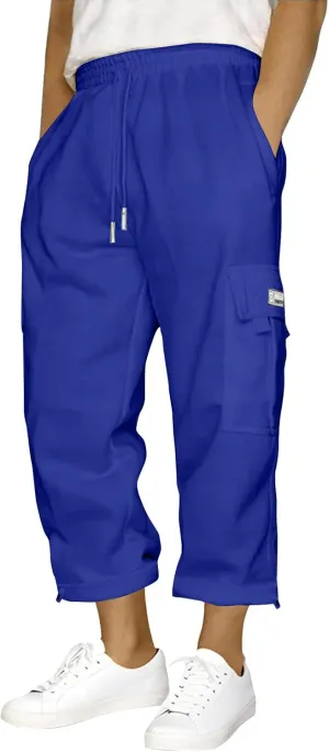 Men's Jogging Cargo Pants Wide Elastic Waist Pants with Multi-Pocket Fit Drawstring Casual Trousers