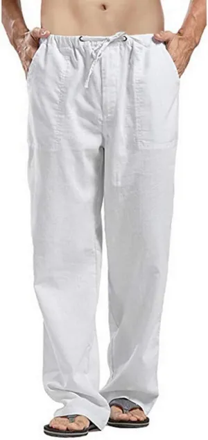 Mens Linen Harem Drawstring Plaid Pants Casual Elastic Waist Lightweight Loose Trouser Hippie Summer Beach Yoga Pant