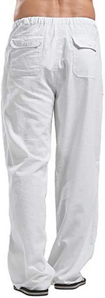 Mens Linen Harem Drawstring Plaid Pants Casual Elastic Waist Lightweight Loose Trouser Hippie Summer Beach Yoga Pant
