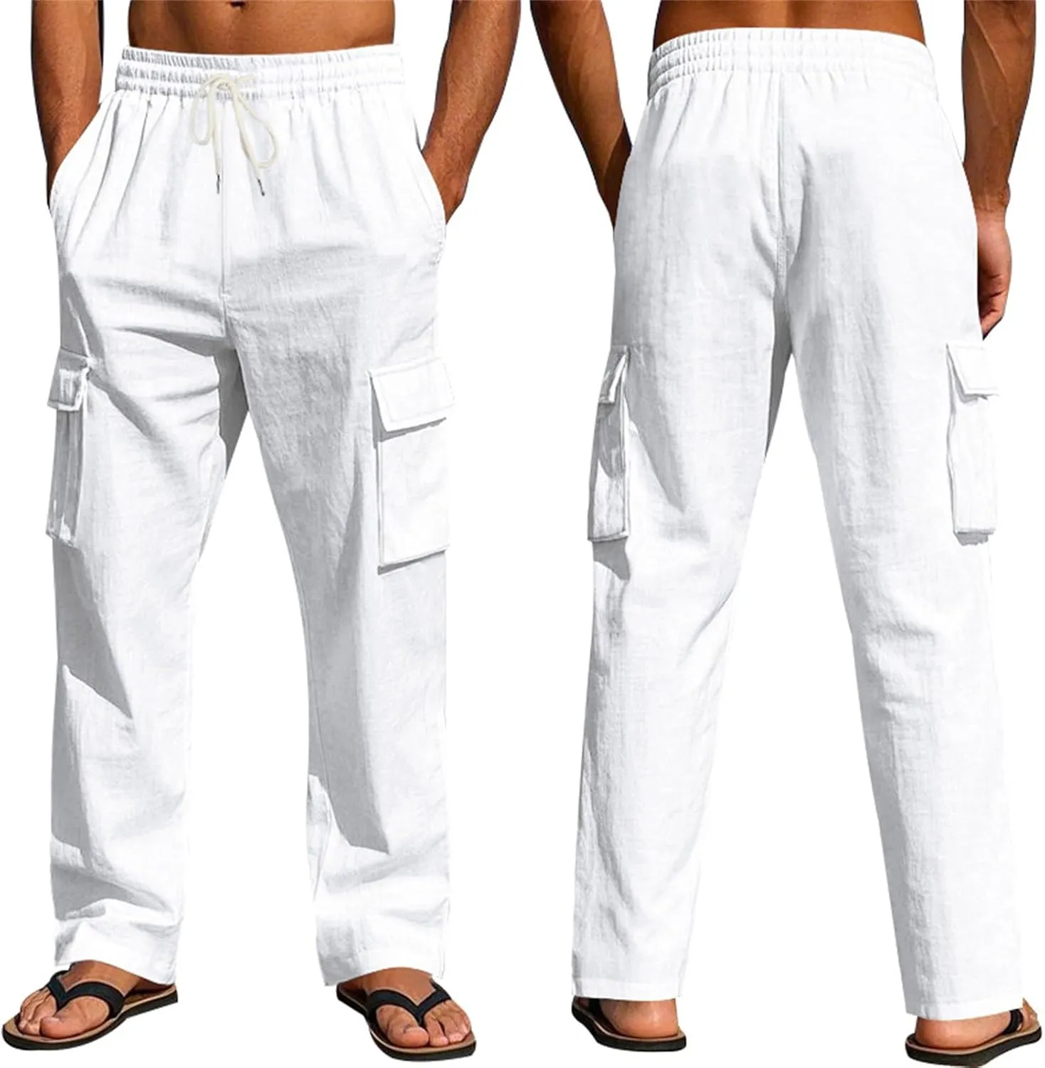 Men's Linen Pants Pants for Men Baggy Straight Leg High Waisted Loose Fit Cotton Linen Casual Summer Beach Pant