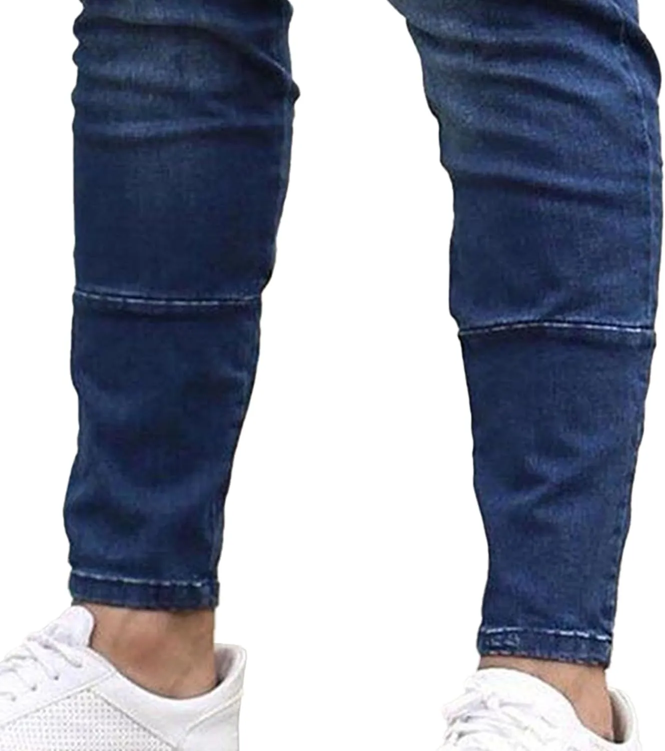 Men's Multi-Pocket Tapered Biker Jeans Distressed Slim Fit Denim Pants Hardwearing Comfor Cowboy Trousers