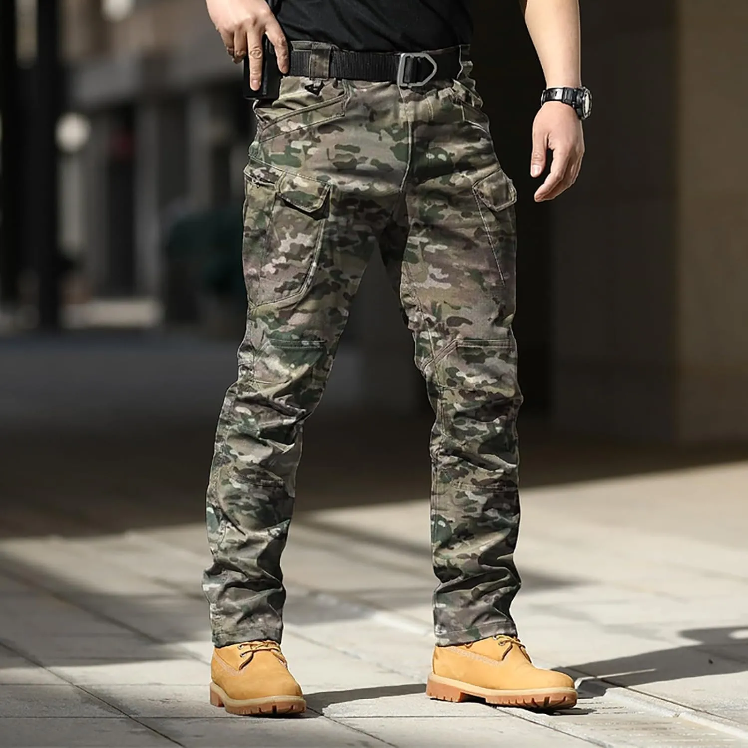 Mens Outdoor Hiking Cargo Pants Cotton Simple Solid Color Leisure High Street Elastic Men Athletic Joggers