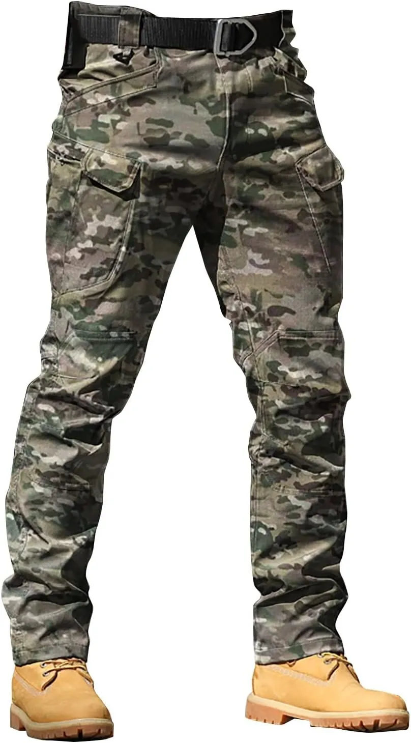 Mens Outdoor Hiking Cargo Pants Cotton Simple Solid Color Leisure High Street Elastic Men Athletic Joggers