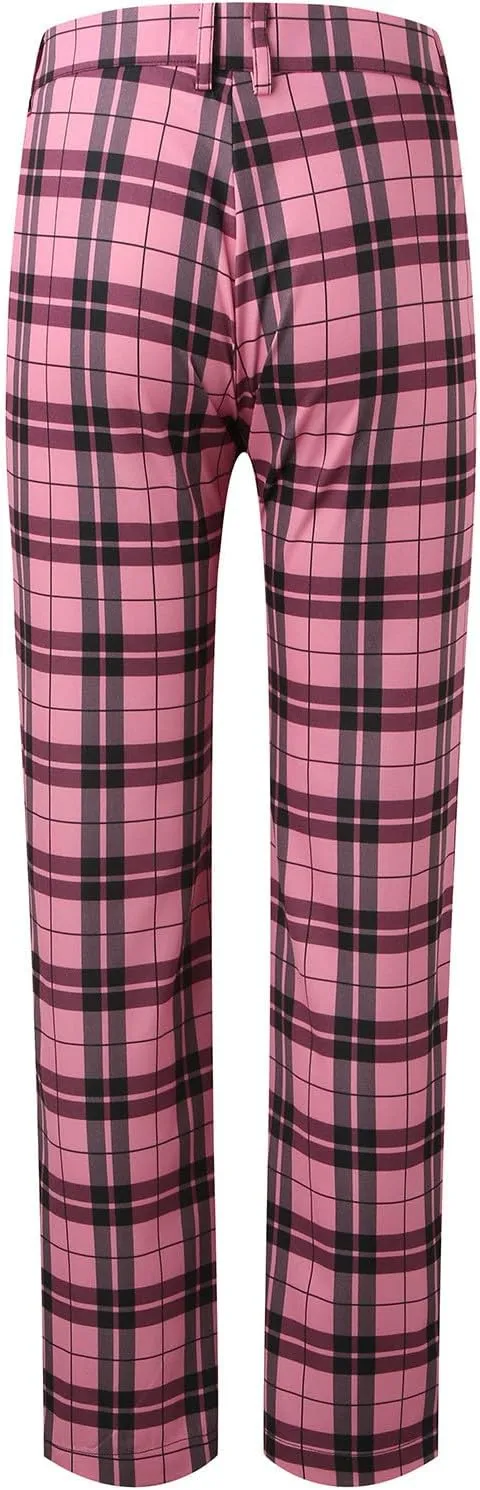Men's Plaid Dress Pants Skinny Slim Fit Tapered Pants Stretch Chino Pants Checked Office Prom Trousers with Pockets