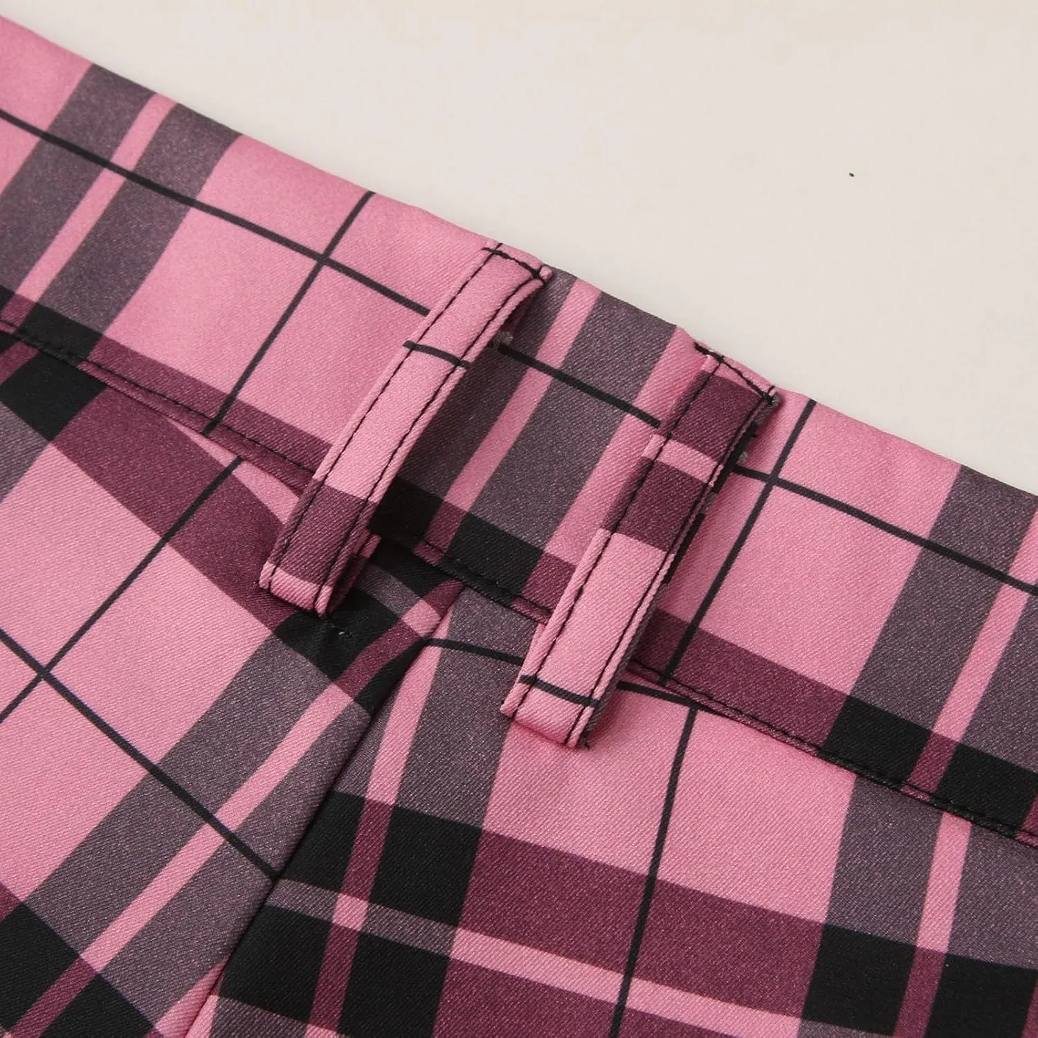 Men's Plaid Dress Pants Skinny Slim Fit Tapered Pants Stretch Chino Pants Checked Office Prom Trousers with Pockets