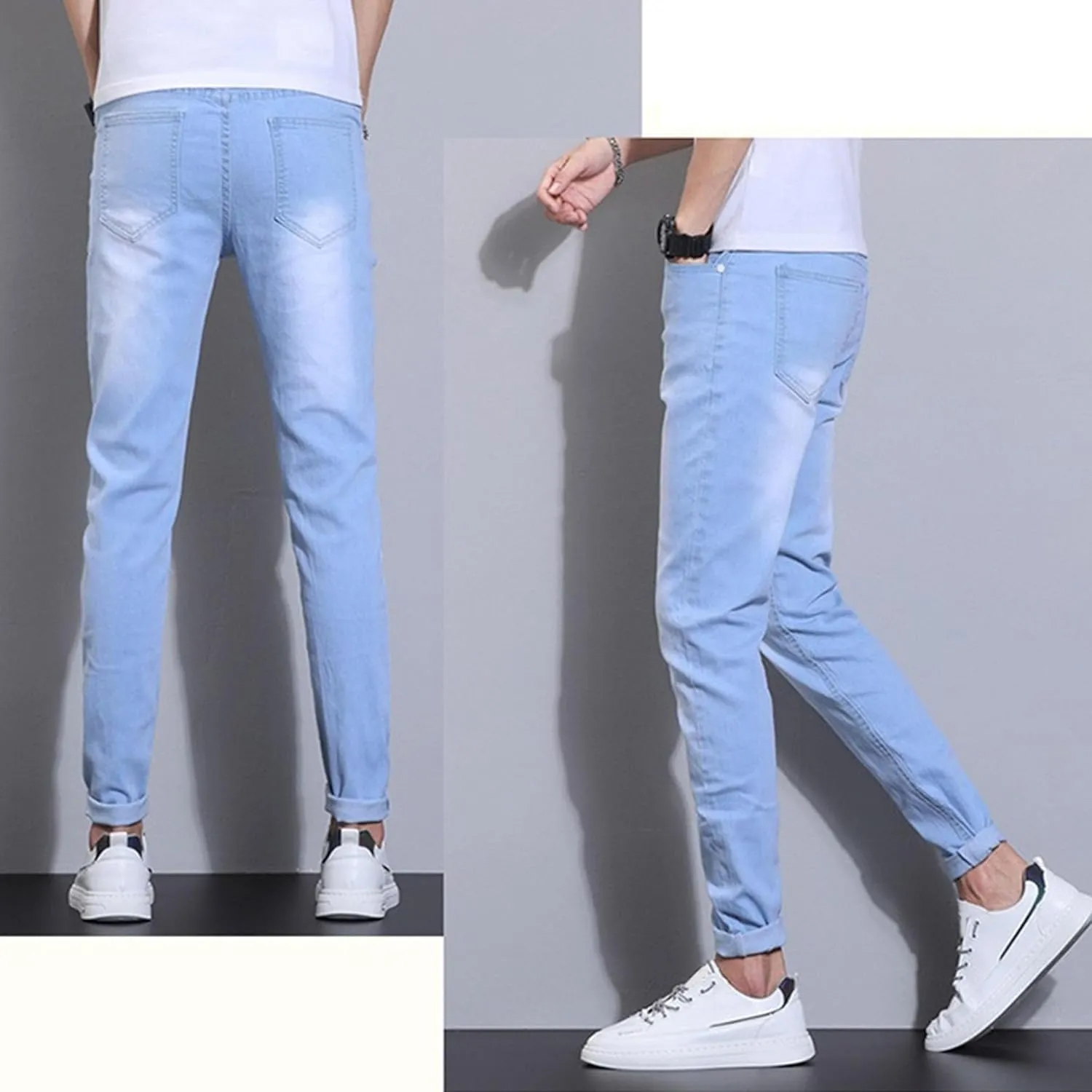 Men's Regular Slim Fit Pencil Pants Comfort Flex Waist Casual Trousers Skinny Stretch Fashion Jeans