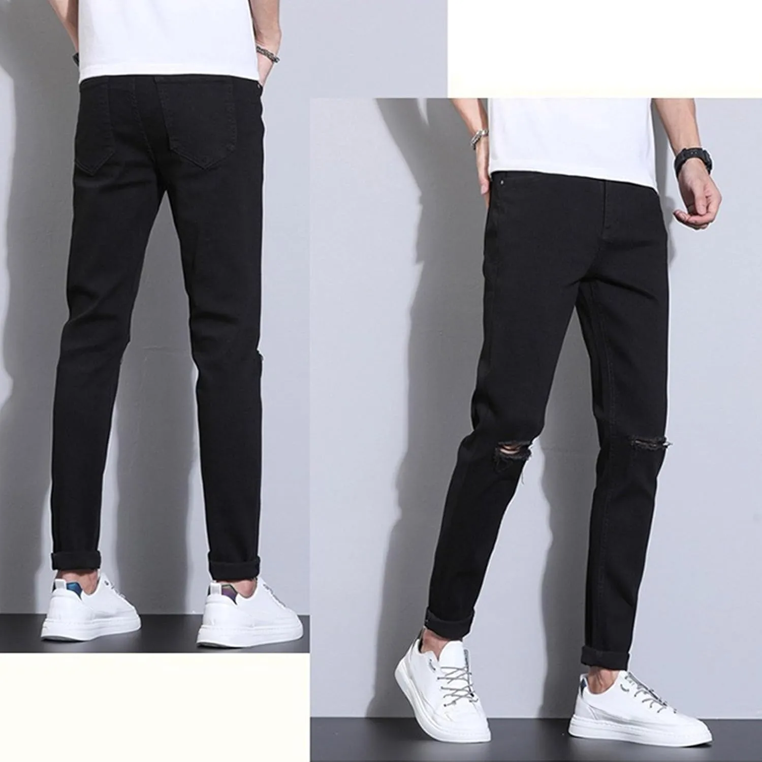 Men's Regular Slim Fit Pencil Pants Comfort Flex Waist Casual Trousers Skinny Stretch Fashion Jeans