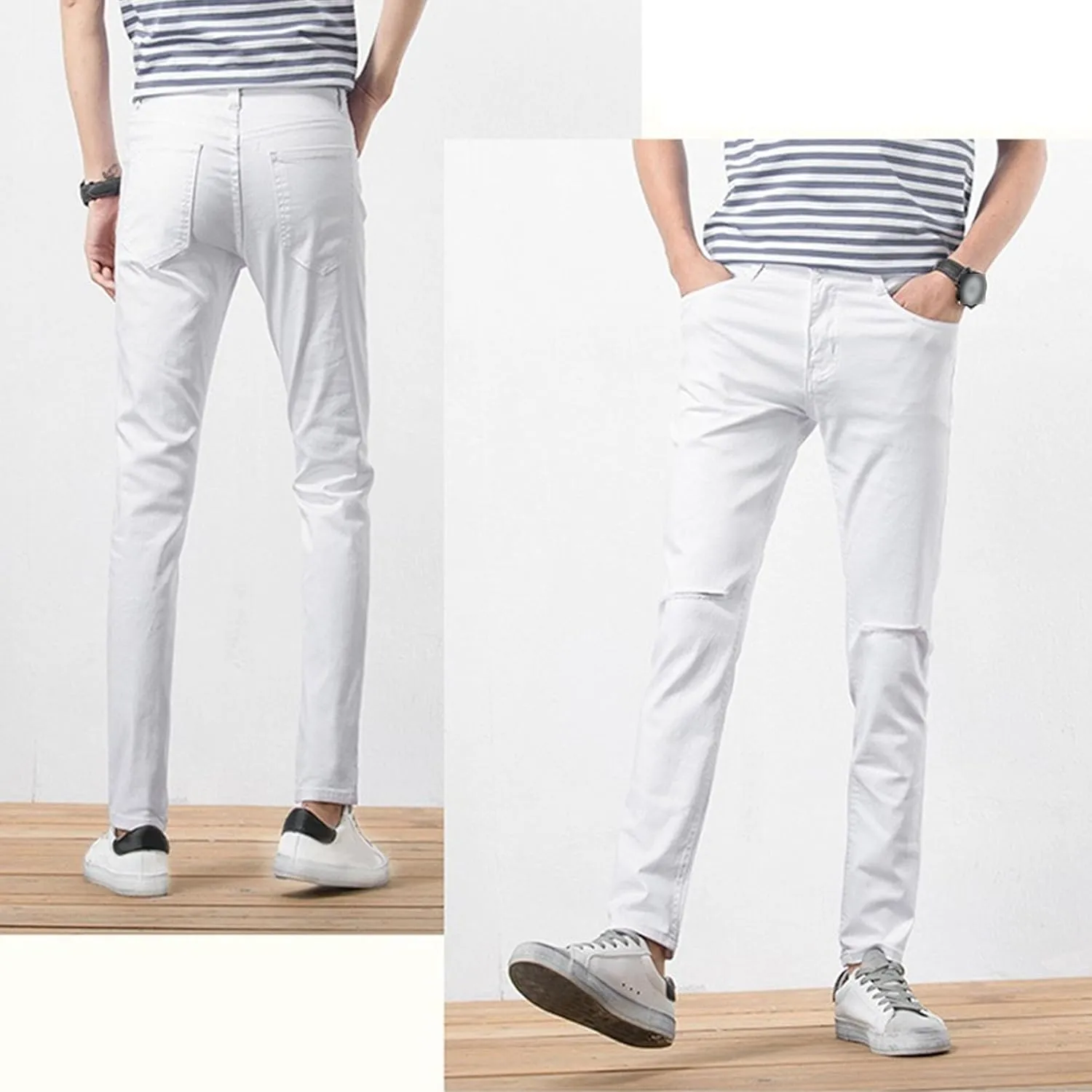 Men's Regular Slim Fit Pencil Pants Comfort Flex Waist Casual Trousers Skinny Stretch Fashion Jeans