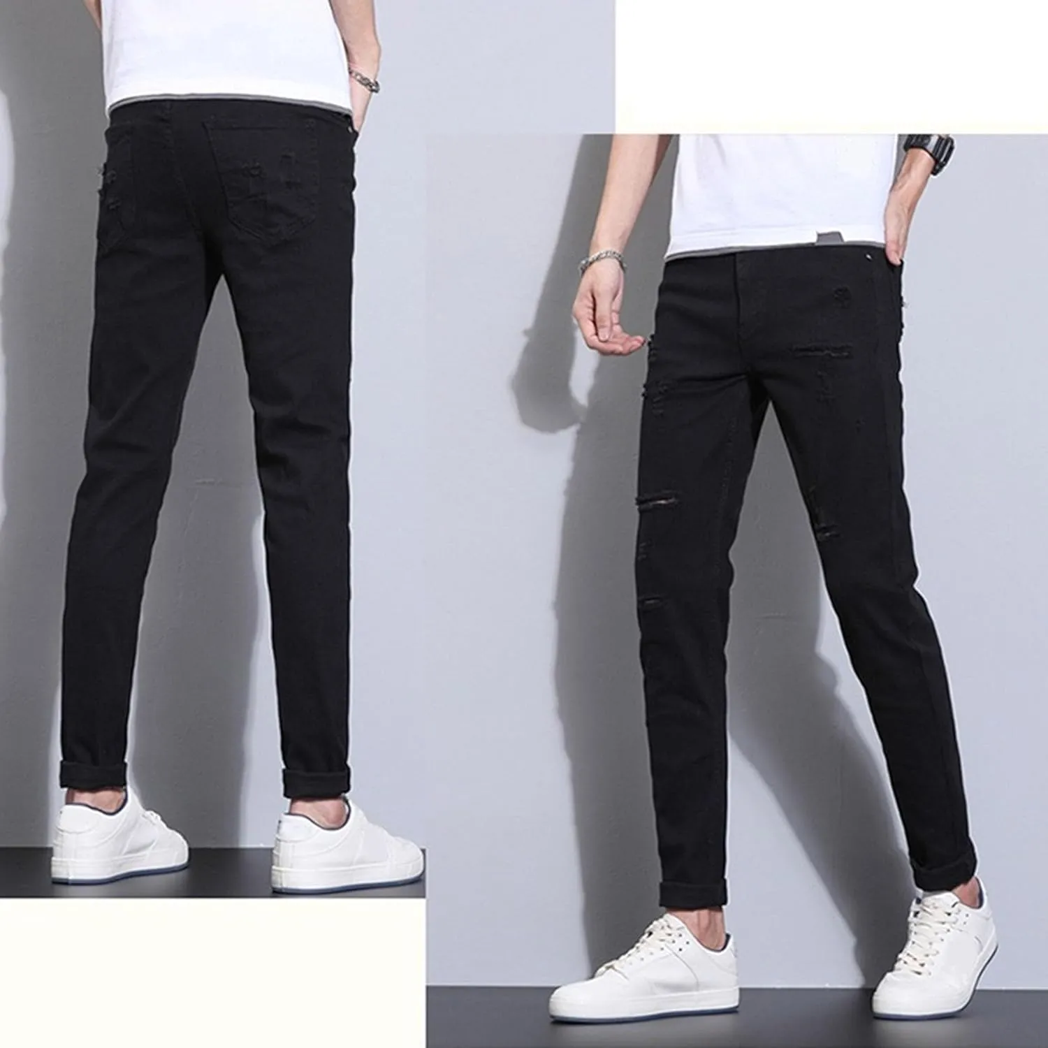 Men's Regular Slim Fit Pencil Pants Comfort Flex Waist Casual Trousers Skinny Stretch Fashion Jeans